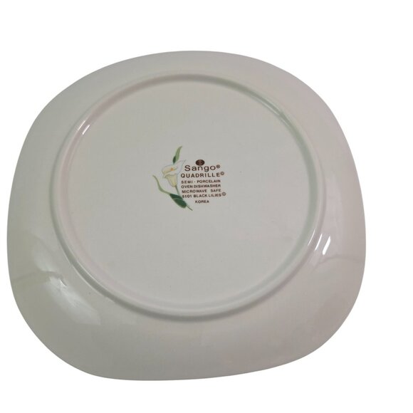 Sango Quadrille Black Lilies Semi Porcelain Salad Luncheon Plates – Set of 4 - Picture 5 of 13